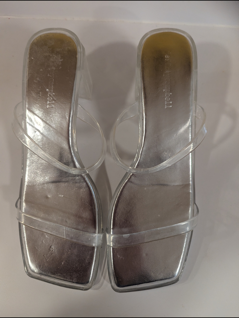 Jeffrey Campbell Jamm Transparent Clear Heel Sandals Mules Size 9 Lucite - Picture 2 of 4